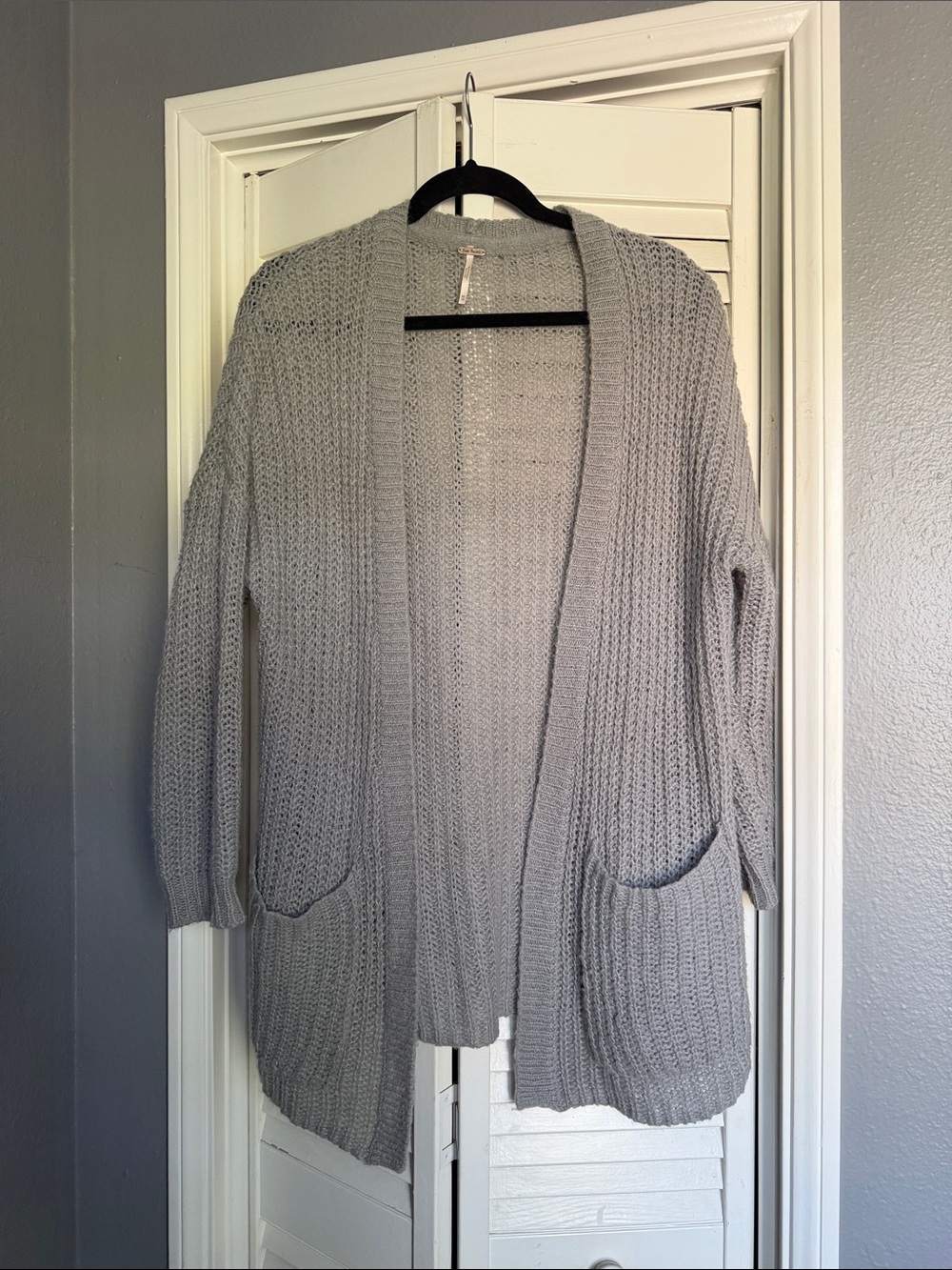 Free People Light Gray Open-Front Chunky Knit Lightweight Cardigan